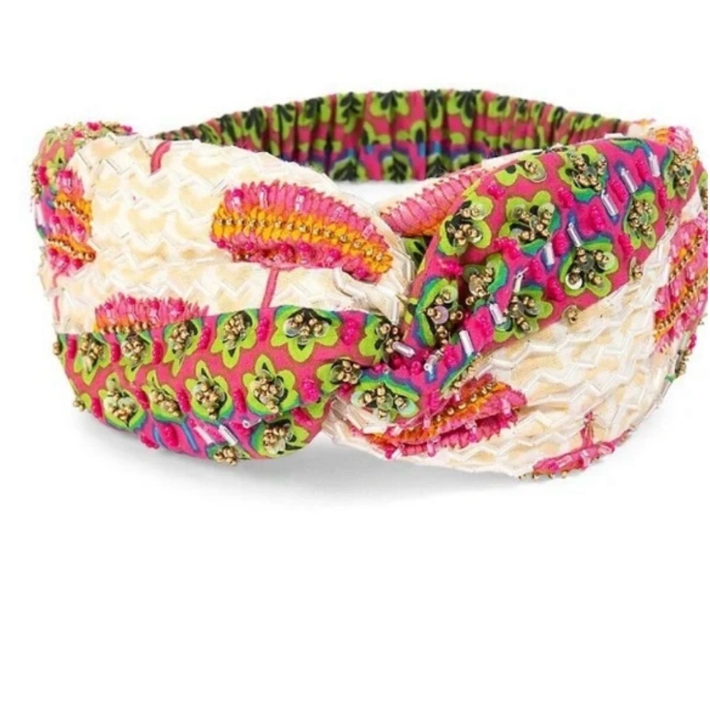 ANTHROPOLOGIE x Deepa Gurnani Beaded Kamla Headwrap Pink Combo NWOT Original Pkg